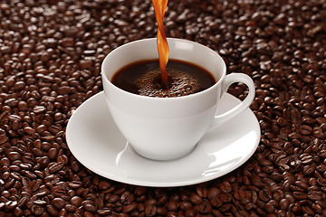 Image showing Hot coffee pouring into a cup