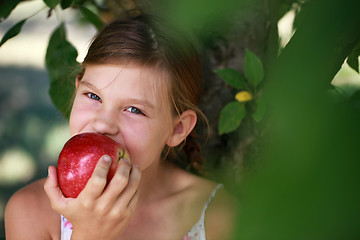 Image showing Young girl eating an apple