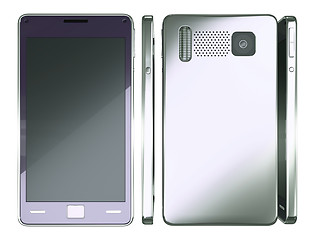 Image showing Front, side and rear views of Smart phone isolated 