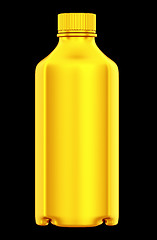 Image showing Golden bottle for chemicals or drugs isolated on black 