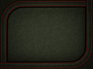 Image showing Black leather background with stitched red rounded frame