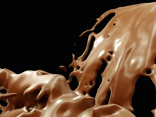 Image showing Hot chocolate or cocoa flow isolated over black 