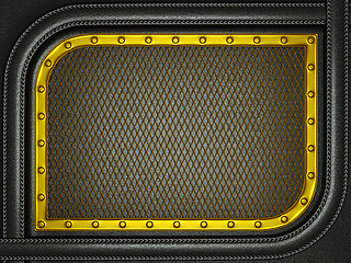 Image showing Black leather background with golden metallic grill