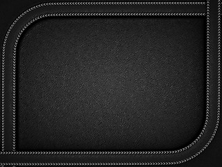 Image showing Black leather background with rounded stitched frame