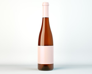 Image showing Corked bottle of white wine or brandy with blank label 