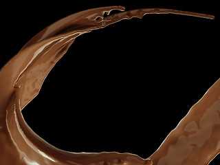 Image showing Hot chocolate flow or splash isolated on black 