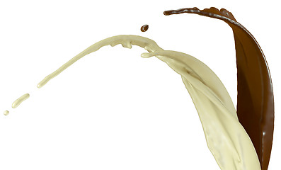 Image showing Hot dark and milk chocolate flows isolated on white