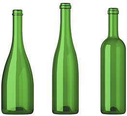 Image showing Three empty uncorked bottles for wine isolated 