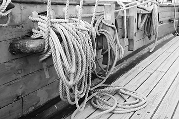 Image showing Rigging of an ancient sailing vessel