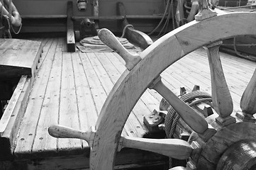 Image showing Steering wheel of an ancient sailing vessel