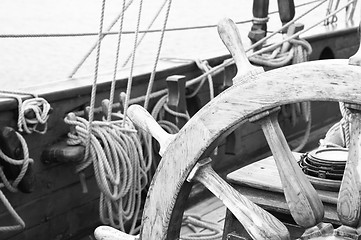 Image showing Steering wheel of an ancient sailing vessel