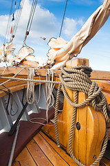 Image showing Close-up shot of rope. Taken at a shipyard. 