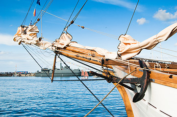 Image showing Close-up shot of rope. Taken at a shipyard. 