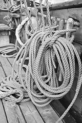 Image showing Rigging of an ancient sailing vessel