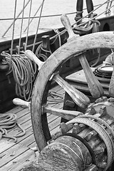 Image showing Steering wheel of an ancient sailing vessel