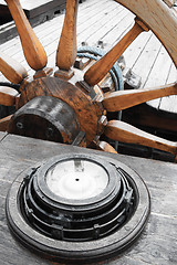 Image showing Steering wheel of an ancient sailing vessel