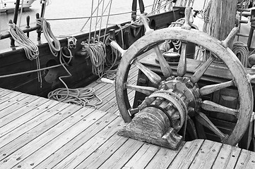 Image showing Steering wheel of an ancient sailing vessel