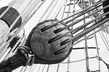 Image showing Rigging of an ancient sailing vessel