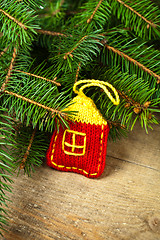 Image showing christmas fir tree with handmade decoration 