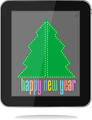 Image showing christmas and new year tree on tablet pc