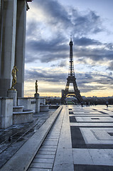 Image showing La Tour Eiffel - Winter sunrise in Paris at Eiffel Tower, view f