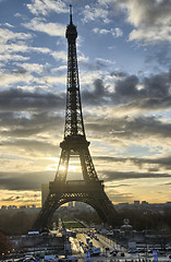 Image showing La Tour Eiffel - Winter sunrise in Paris at Eiffel Tower, view f