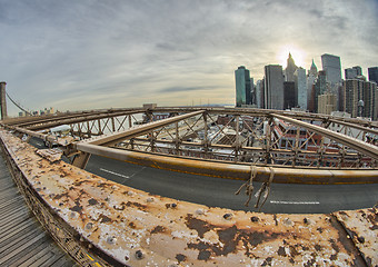 Image showing Magnificient structure of Brooklyn Bridge - New York City