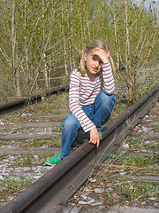 Image showing Girl on the rails
