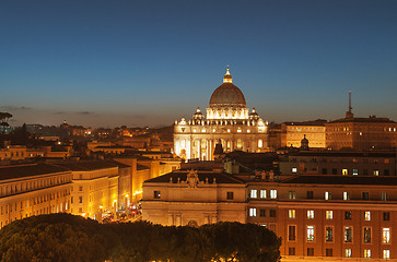 Image showing The magnificent evening view of St. Peter's Basilica in Rome fro