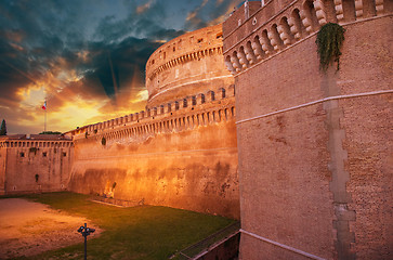 Image showing Castel Santangelo at autumn sunset, beautiful side view - Rome