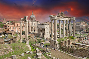 Image showing Sunset above Ancient Ruins of Rome - Imperial Forum