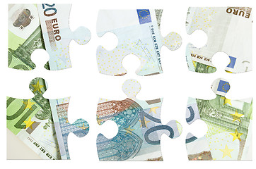 Image showing  pieces of Euro banknotes puzzle