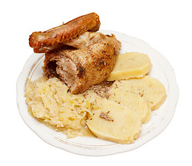Image showing Traditional czech roasted duck with cabbage and dumplings