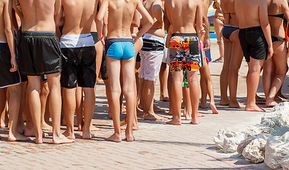 Image showing summer crowd of young waiting peoples