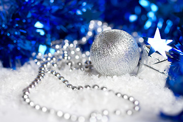 Image showing silver christmas decoration bauble on white