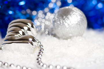 Image showing silver christmas decoration bauble on white