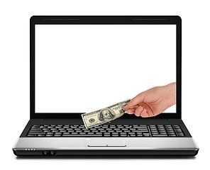 Image showing Getting money from laptop monitor screen