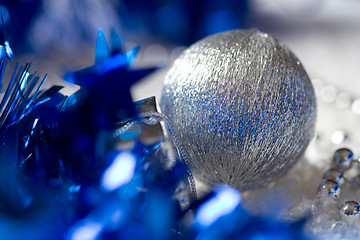 Image showing silver christmas decoration bauble on white