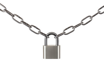 Image showing The padlock and chains isolated on a white background.