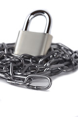 Image showing A black chain and padlock isolated against a white background