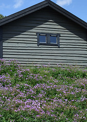 Image showing Wooden house and flower garden