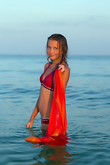 Image showing beautiful teen girl in the sea