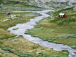 Image showing River and small houses in Norway