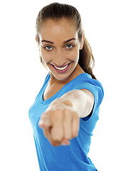 Image showing Lady pointing her finger towards the camera