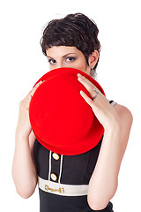 Image showing young beautiful woman with red hat