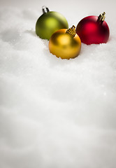 Image showing Christmas Ornaments on Snow Flakes with Text Room