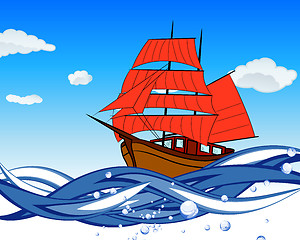 Image showing Sailboat With Scarlet Sail