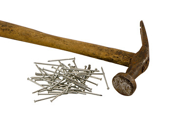 Image showing retro rusty hammer nails pile isolated 
