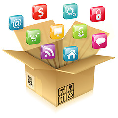 Image showing Cardboard Box with Set of Icons