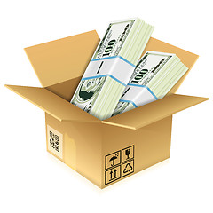 Image showing Cardboard Box with Dollar Bills